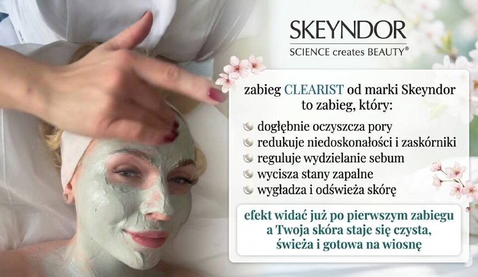 zabieg CLEARIST od marki Skeyndor to zabieg, który: ✔ dogłębnie oczyszcza pory ✔ redukuje niedoskonałości i zaskórniki ✔ reguluje wydzielanie sebum ✔ wycisza stany zapalne ✔ wygładza i odświeża skórę